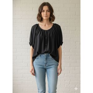 🛍️ Abercrombie & Fitch Black Puff Sleeve Button-Front Blouse Size M